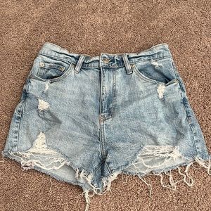 Distressed high rise shorts